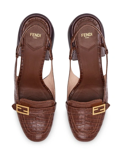 Shop Fendi Promenade Crocodile-effect Slingback Loafers In Brown