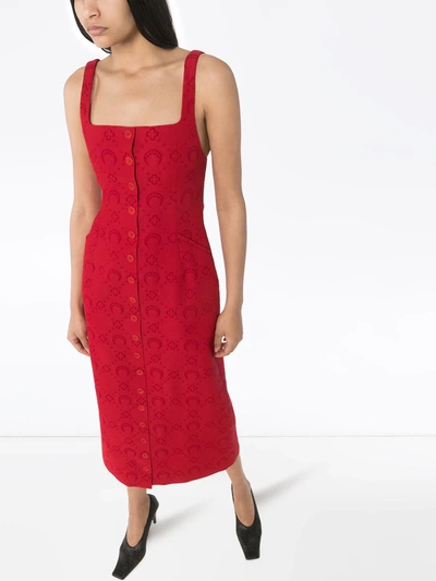 Shop Marine Serre Moonogram Jacquard Pinafore Dress In Red