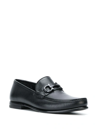 Ferragamo Crown Leather Loafer With Gancini Detail In Black