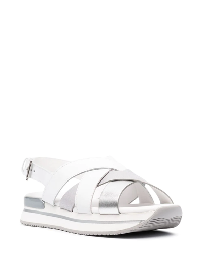 Shop Hogan Cross Strap Sandals In White