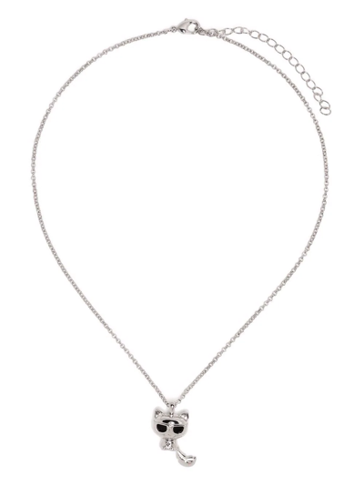 Shop Karl Lagerfeld Ikonik Choupette Pendant Necklace In Silver
