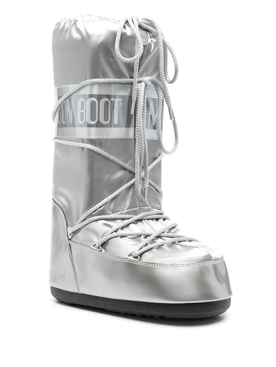 Shop Moon Boot Icon Glance Satin Snow Boots In Grey