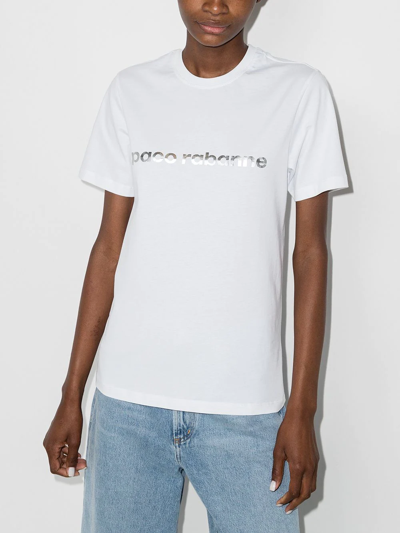 Shop Paco Rabanne Logo-print Cotton T-shirt In White