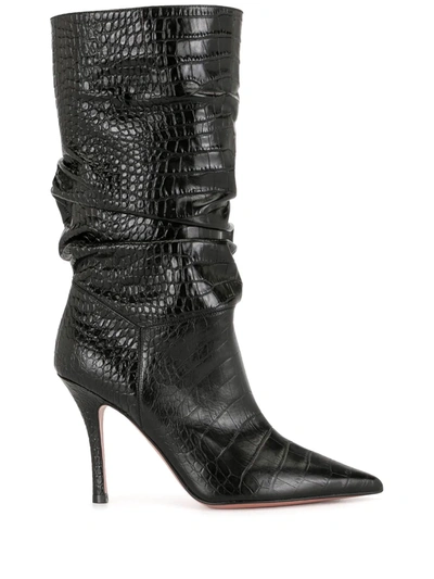 Shop Amina Muaddi Embossed Multi-pattern Boots In Black