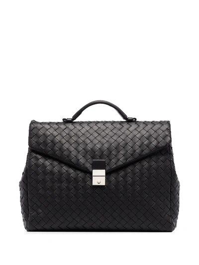 Shop Bottega Veneta Intrecciato Woven Briefcase In Black