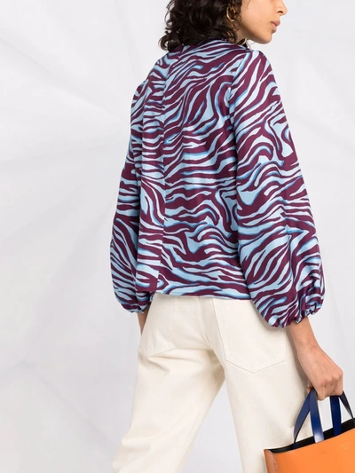 Shop La Doublej Abstract-print Silk Blouse In Blue