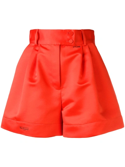 Shop Styland Flared High-waisted Shorts In Orange