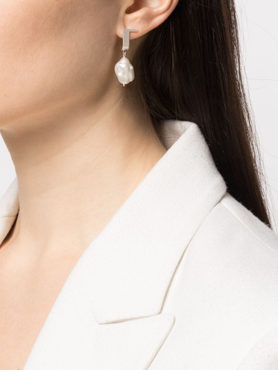 Shop Hsu Jewellery Unfinishing Line Curve Pearl Earrings In Silver
