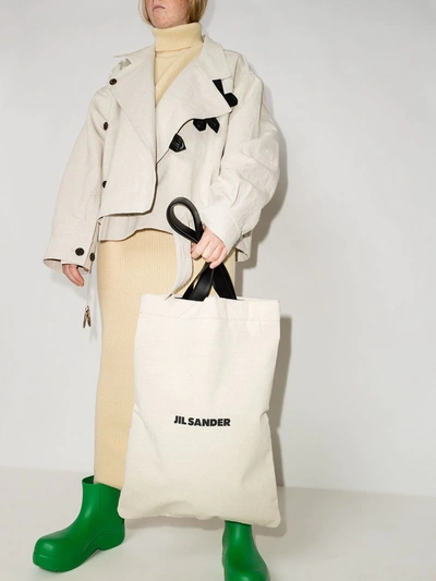 Shop Jil Sander Flat Shopper Tote Bag In Neutrals