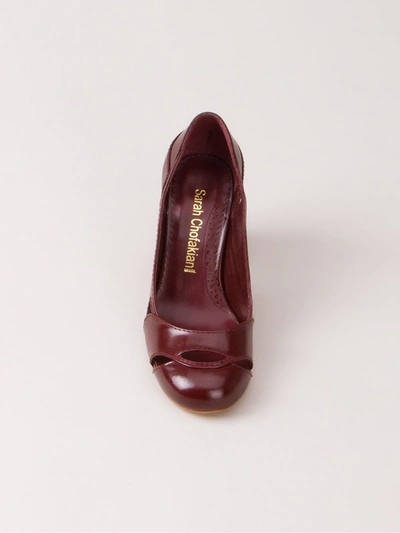 Sarah Chofakian Chunky Heel Pumps In Red