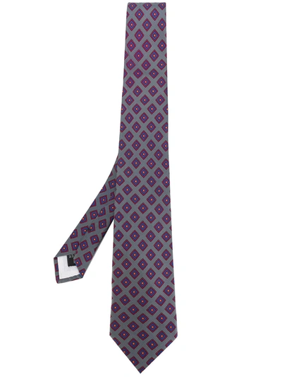 Pre-owned Guy Laroche Vintage 1980's Geometric Pattern Tie In Grey