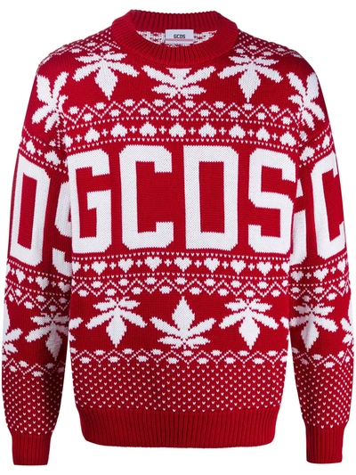 Gcds Logo Embroidered Jumper In Red