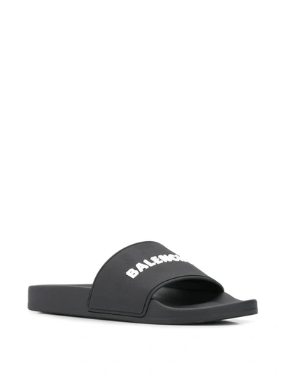 Shop Balenciaga Logo Pool Slides In Black