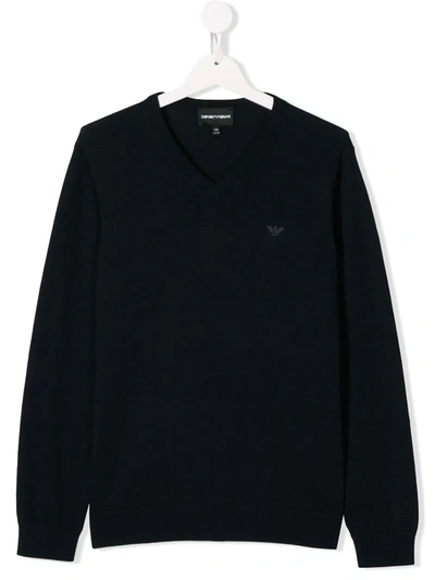 Shop Emporio Armani Logo Long-sleeve Sweater In Blue