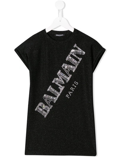 Shop Balmain Logo T-shirt Dress In Black