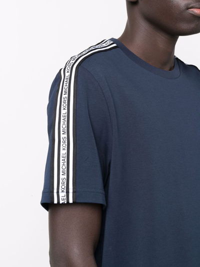 Shop Michael Kors Striped Logo-print T-shirt In Blue