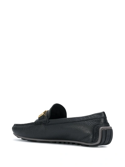 Shop Moschino Lettering Logo Leather Loafers In Black