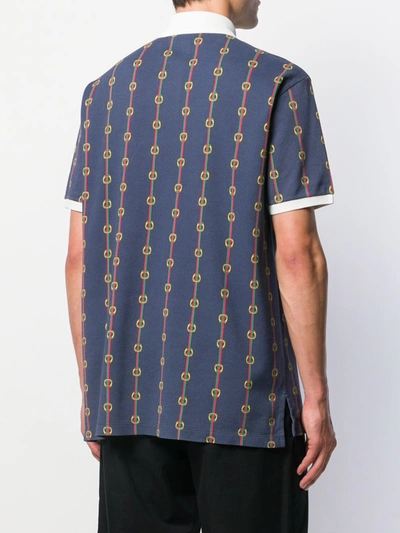 Shop Gucci Horsebit Chain Print Oversized Polo Shirt In Blue