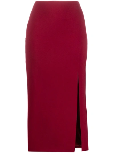 Shop Valentino Side Slit Pencil Skirt In Red