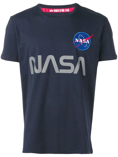 Shop Alpha Industries X Nasa Graphic T-shirt In Blue