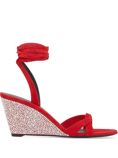 Shop Giuseppe Zanotti Crystal-embellished Sandals In Red