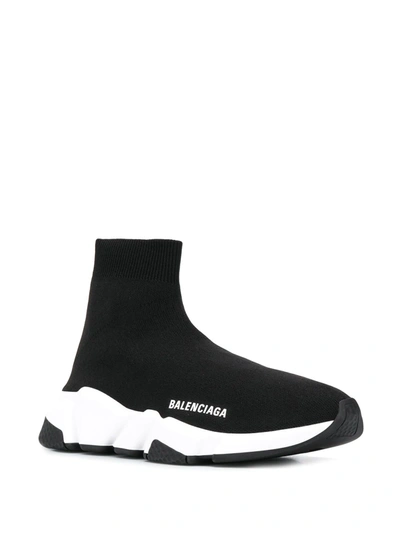 Balenciaga Speed Lt Logo-print Stretch-knit High-top Sneakers In Black