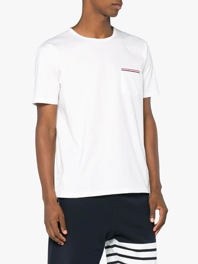 Shop Thom Browne Rwb-stripe Cotton T-shirt In White