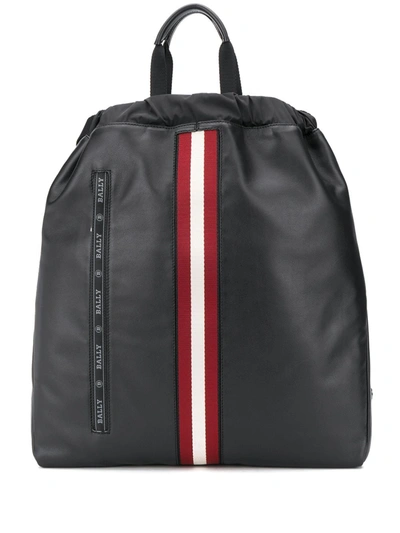 Shop Bally Stripe Detail Embroidered Logo Backpack In Black