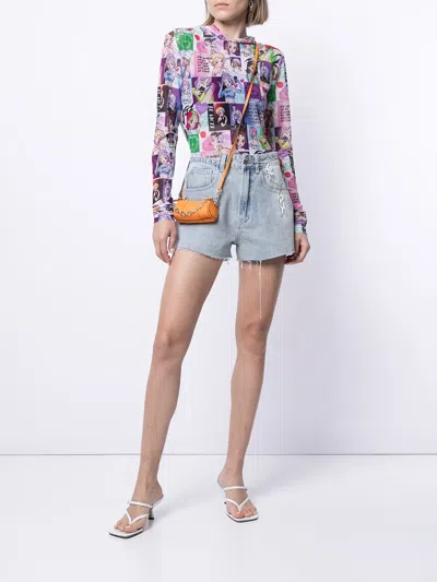 Ground Zero High-rise Distressed Denim Shorts In Blue