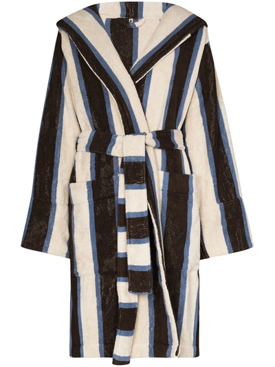 Shop Tekla Stripe-pattern Hooded Robe In White