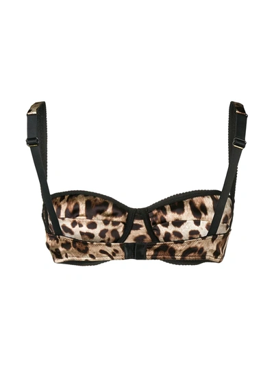 Dolce & Gabbana Leopard-print Stretch Silk Balconette Bra In Brown