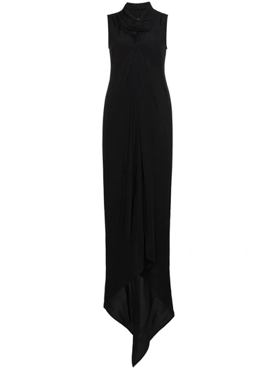 sleeveless draped neck maxi dress