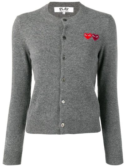 Shop Comme Des Garçons Play Double Heart Logo Cardigan In Grey