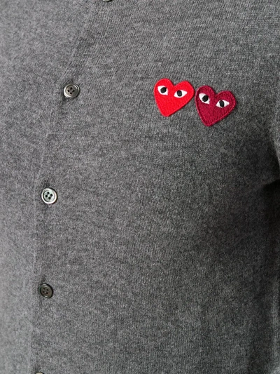 Shop Comme Des Garçons Play Double Heart Logo Cardigan In Grey