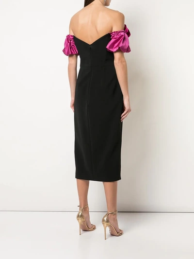Shop Marchesa Notte Puff Sleeve Fitted Bardot Dress In Black