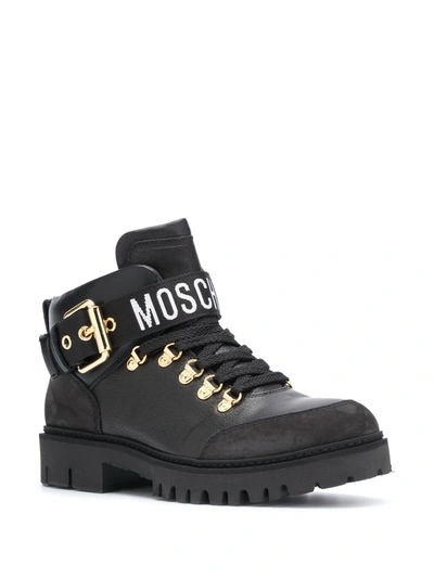 Shop Moschino Leather Lace-up Boots In Black