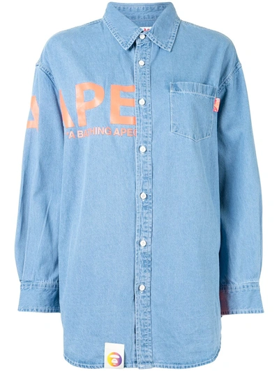 Shop Aape By A Bathing Ape Logo-print Button-up Denim Shirt In Blue
