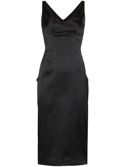 Shop Dolce & Gabbana Satin Bustier Style Midi Dress In Black