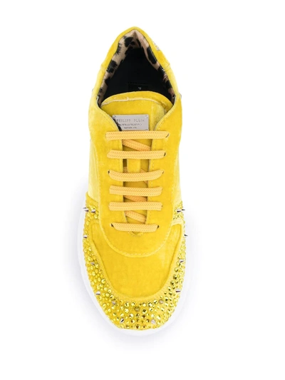 Shop Philipp Plein Studs Velvet Chunky-sole Sneakers In Yellow