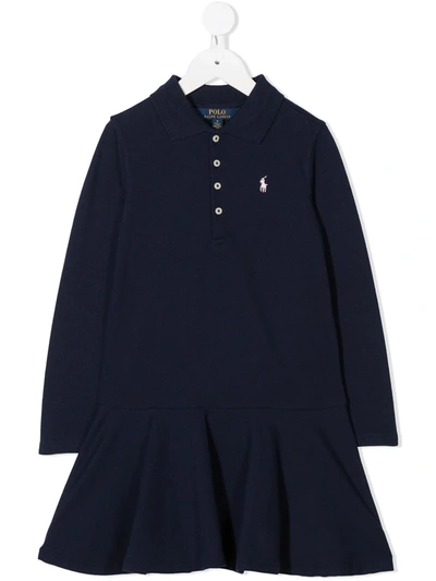 Shop Ralph Lauren Embroidered Logo Polo Dress In Blue