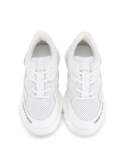 Shop Emporio Armani Logo Printed Lace Up Sneakers In White