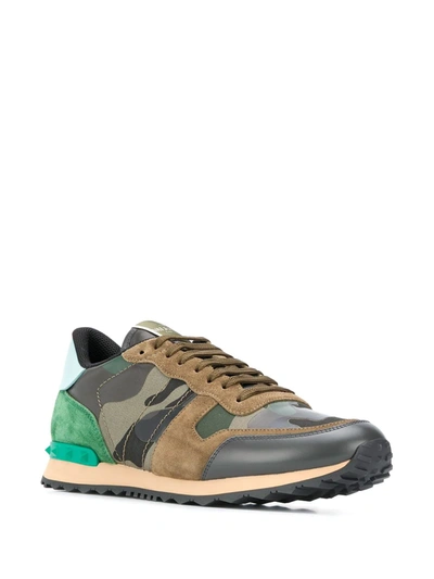 Shop Valentino Camouflage Rockrunner Sneakers In Green