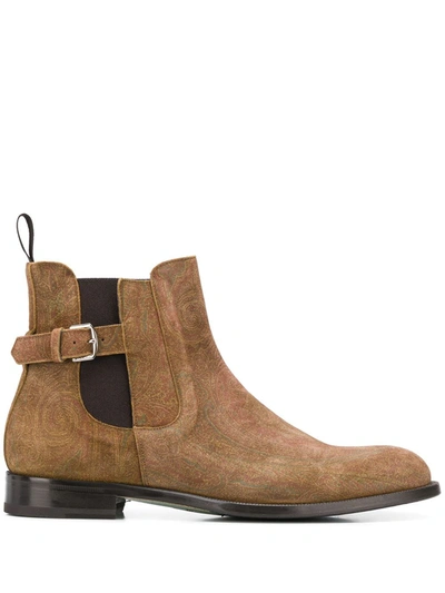 Shop Etro Buckle-embellished Chelsea Boots In Brown