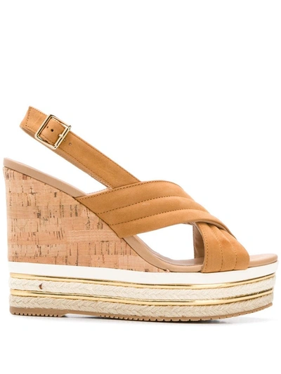 Shop Hogan Wedge Slingback Sandals In Brown