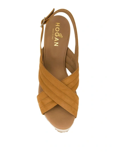 Shop Hogan Wedge Slingback Sandals In Brown