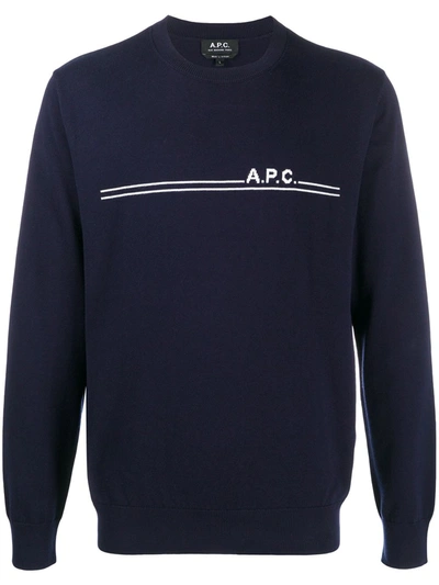 Shop A.p.c. Front-logo Crewneck Jumper In Blue