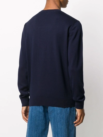 Shop Apc Front-logo Crewneck Jumper In Blue