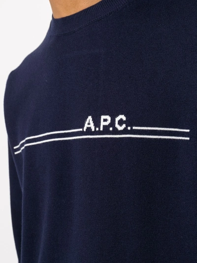 Shop Apc Front-logo Crewneck Jumper In Blue