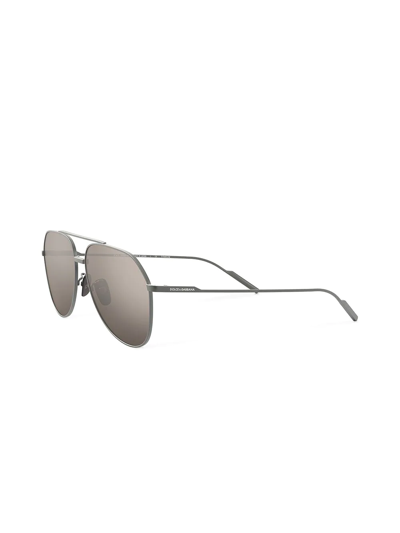 Shop Dolce & Gabbana Mirrored Pilot-frame Sunglasses In Grey