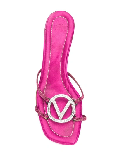 Pre-owned Valentino Garavani 2000's Crystal-embellished Slip-on Sandals In Pink